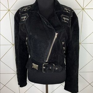 Vintage Morganwear Studded Leather Moto Jacket with Lace Up Back Cropped Jacket